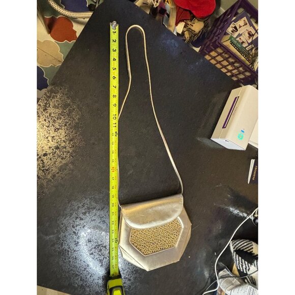 Vintage Stuart Weitzman Gold Evening Bag Embellished Lace Overlay Rhinestone - Picture 9 of 10